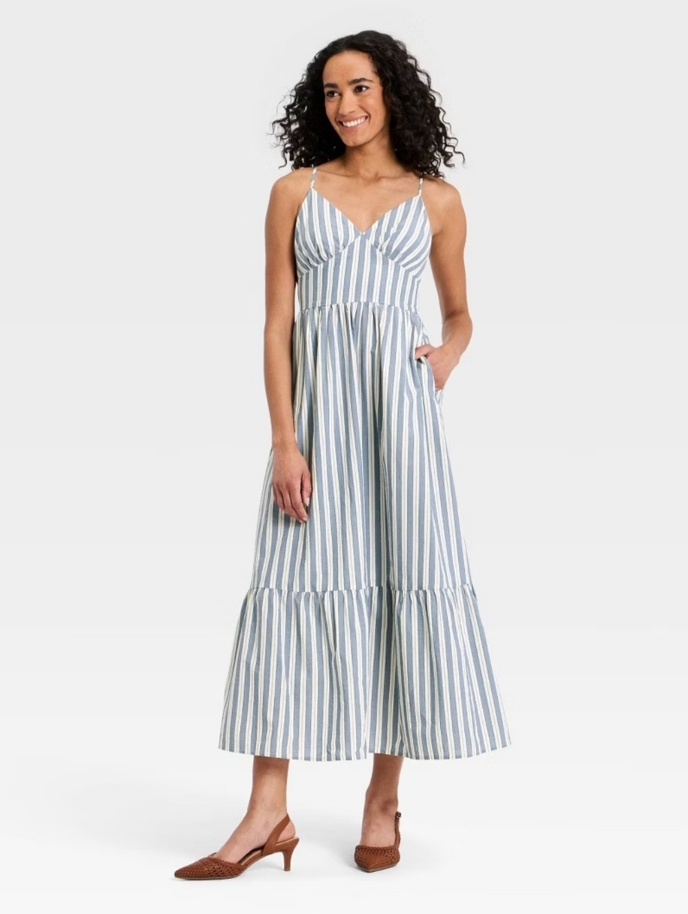 Women's Pullover Maxi A-Line Dress - Universal Thread" Blue Striped L
